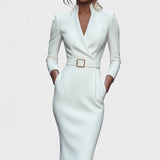Maud — Elegant Black Dress with a Belt and Collar
