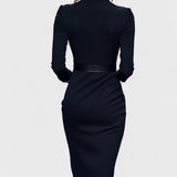 Maud — Elegant Black Dress with a Belt and Collar
