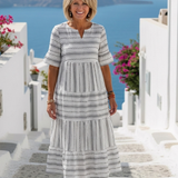 Esme — Striped Midi Dress with Short Sleeves