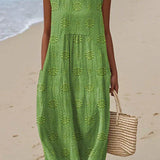 Cora — Boho Midi Dress with a Painterly Print, Sleeveless
