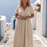 Ellen — Midi Dress with a Short Sleeve Wrap-Style