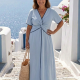 Faith — Midi Dress with a V-Neckline and Twisted Short Sleeves
