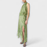 Kaia - Satin Blouse with Lace Trim and Pleated Neckline in Set