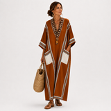 Nadia — Terracotta Ethnic-Print Kaftan