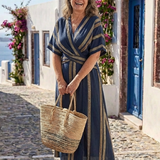 Etta — Striped Midi Dress with a V-Neckline and Short Sleeves