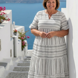 Esme — Striped Midi Dress with Short Sleeves