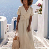 Ellen — Midi Dress with a Short Sleeve Wrap-Style