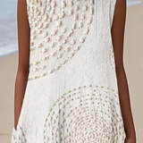 Daisy — Boho Midi Dress with a Painterly Print, Sleeveless