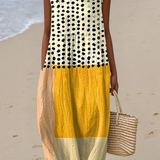 Carys — Boho Midi Dress in Colour-Block Panels