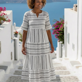 Esme — Striped Midi Dress with Short Sleeves