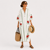Elena — White Floral (Roses) Kaftan