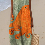 Chloe — Boho Midi Dress with a Coastal Motif