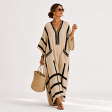 Salma — Beige with Black Stripes Kaftan