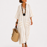 Aisha — White Striped Kaftan