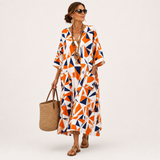 Layla — Orange Geometric-Print Kaftan