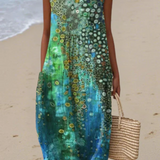 Cressida — Boho Midi Dress with a Coastal Motif
