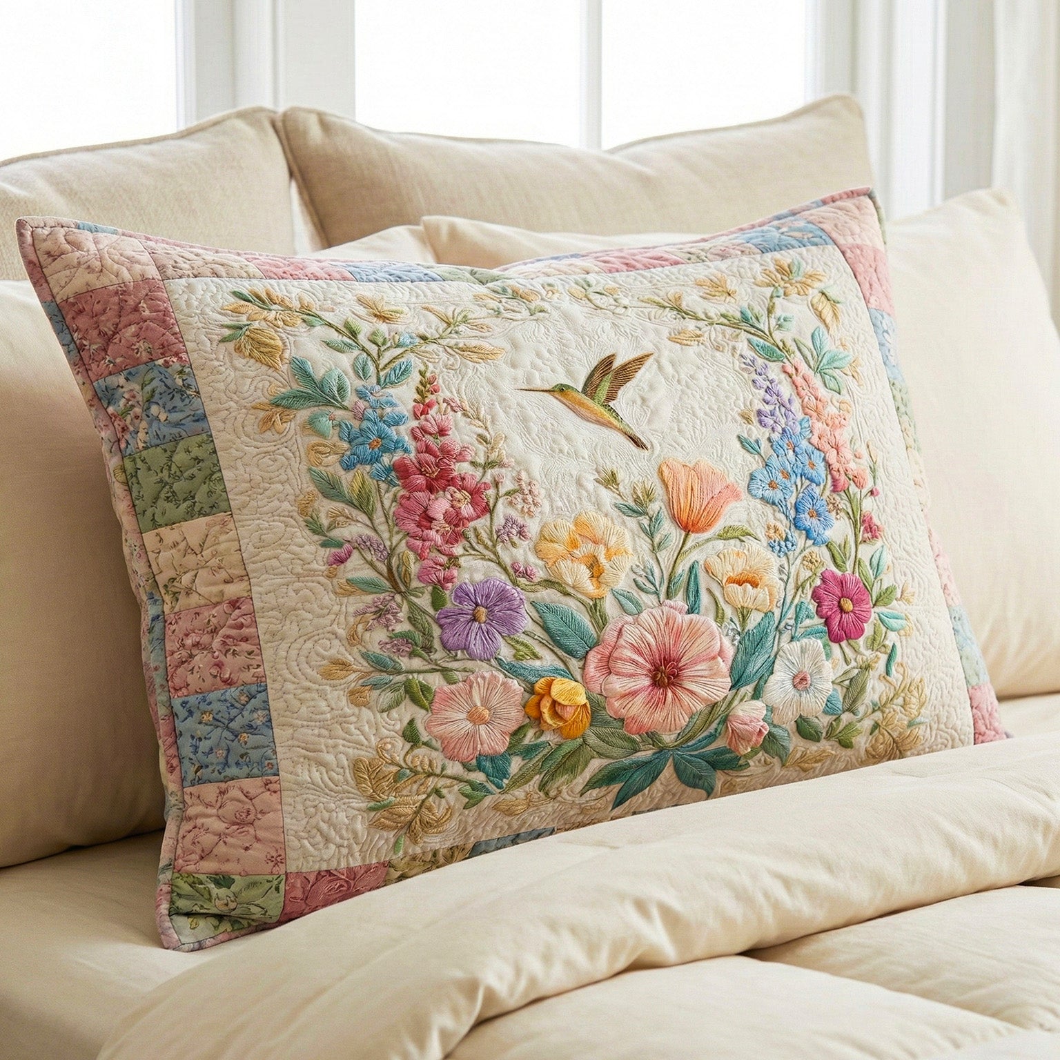 Cottage Floral Field quilted cushion cover