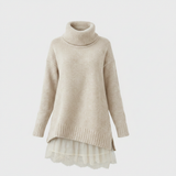 Miriam — Luxury Knit Dress with a High Collar and Lace Detail