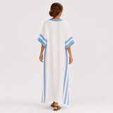 Alba — White with Blue Stripes Kaftan