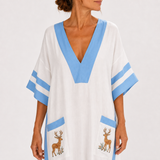 Alba — White with Blue Stripes Kaftan