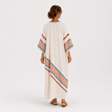 Amira — White Ethnic-Print Kaftan