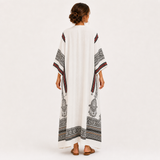 Clara — White Ethnic-Print Kaftan