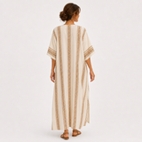 Dalia — Beige Ethnic-Print Kaftan