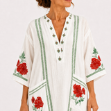 Elena — White Floral (Roses) Kaftan