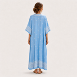 Lina — Sky Blue Ethnic-Print Kaftan