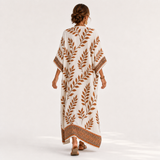 Nora — Cream Botanical-Print Kaftan