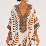 Nora — Cream Botanical-Print Kaftan