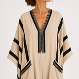 Salma — Beige with Black Stripes Kaftan