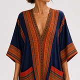 Samira — Blue Ethnic-Print Kaftan