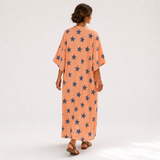 Selma — Coral Kaftan with Stars