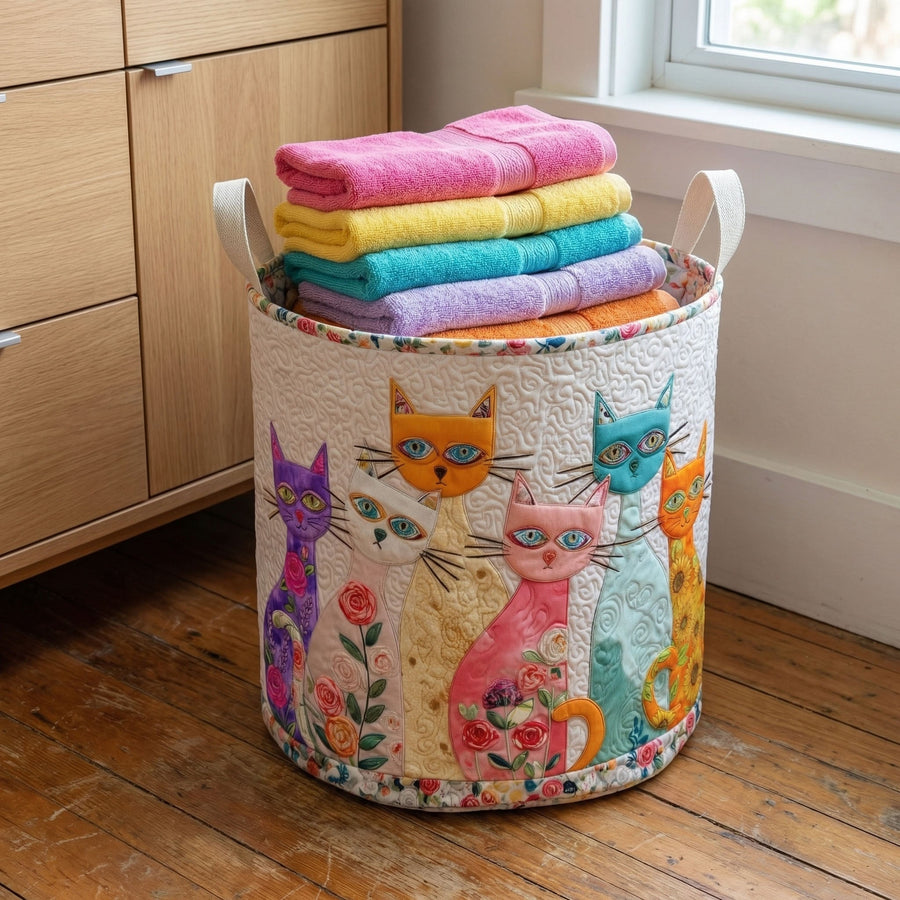 Cheerful Cat Patch - Laundry Basket