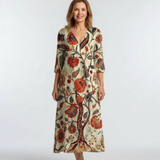 Aurelia — Floral Midi Dress with Long Sleeves and a V-Neckline