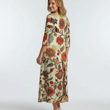 Aurelia — Floral Midi Dress with Long Sleeves and a V-Neckline