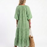 Amanda — Printed Midi Dress with Three-Quarter Sleeves and a V-Neckline