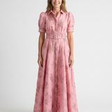 Ariana — Short-Sleeve Maxi Dress with a Floral-Print Belt