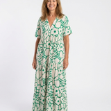Aria — Floral Midi Dress with Short Sleeves and a V-Neckline