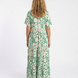 Aria — Floral Midi Dress with Short Sleeves and a V-Neckline