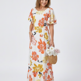 Isadora — Short-Sleeve Maxi Dress with a Round Neckline