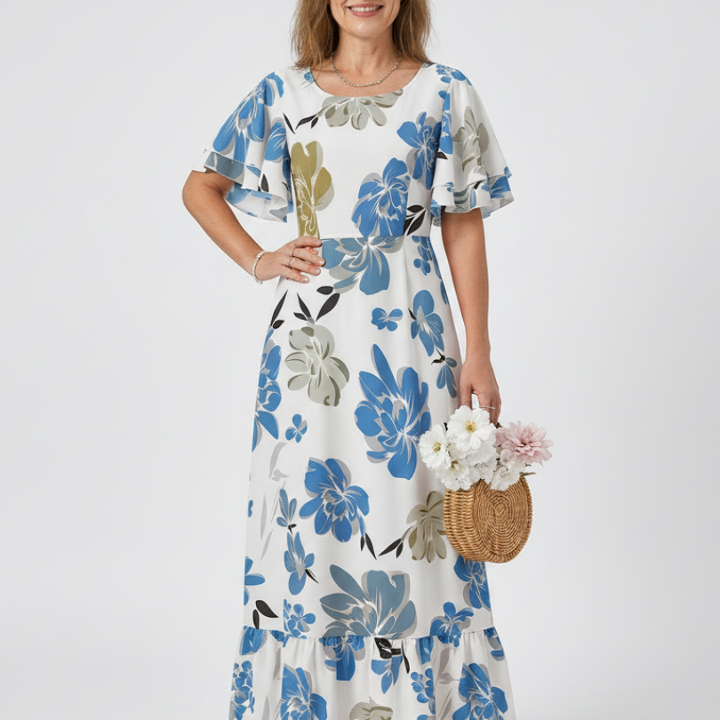 Isadora — Short-Sleeve Maxi Dress with a Round Neckline