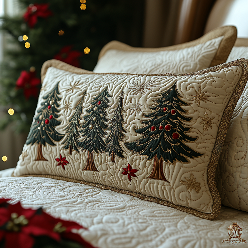 Golden Fir Forest quilted cushion cover