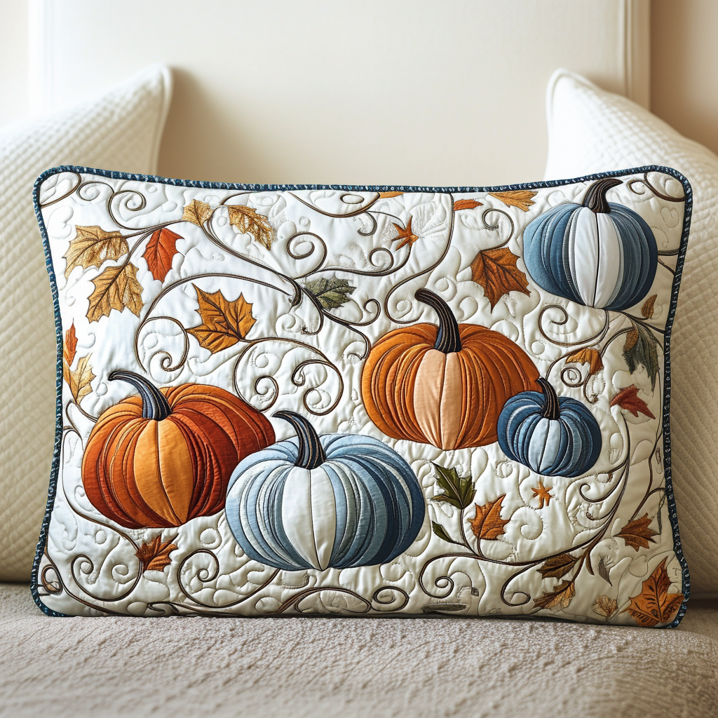 Golden Pumpkins quilted cushion cover