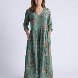 Alice — Floral-Print Maxi Dress with a V-Neckline and Three-Quarter Sleeves