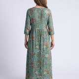 Alice — Floral-Print Maxi Dress with a V-Neckline and Three-Quarter Sleeves