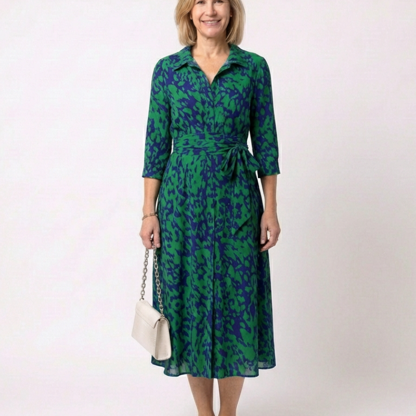 India — Long-Sleeve Midi Dress with a Belt