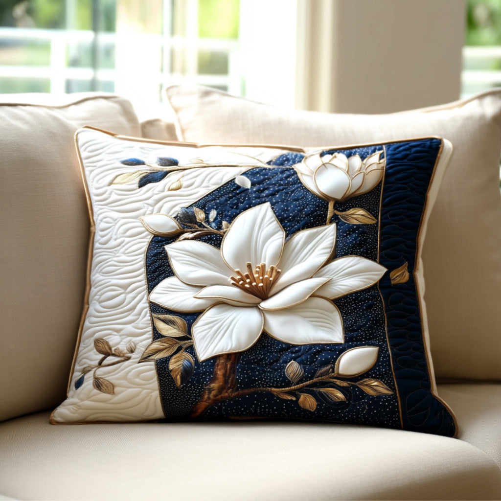 Midnight Magnolia quilted cushion cover