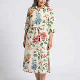 Astrid — Floral Midi Dress with Short Sleeves and Buttons